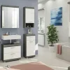 Badmöbel-Set SCHLOONSEE, 5 teilig, bestehend aus:  Hochschrank, WBU, Spiegelschrank, Unterschrank, Hängeschrank Schloonsee | Weiß, hochglanz