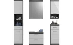 Badmöbel-Set SCHLOONSEE, 5 teilig, bestehend aus:  Hochschrank, WBU, Spiegelschrank, Unterschrank, Hängeschrank Schloonsee | Weiß, hochglanz