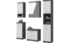 Badmöbel-Set SCHLOONSEE, 5 teilig, bestehend aus:  Hochschrank, WBU, Spiegelschrank, Unterschrank, Hängeschrank Schloonsee | Weiß, hochglanz
