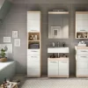 Badmöbel-Set SCHLOONSEE, 5 teilig, inklusive LED Beleuchtung, bestehend aus: Hochschrank, WBU, Spiegelschrank, Unterschrank, Hängeschrank Schloonsee | Eiche Sonoma (Nachbildung), Weiß, hochglanz
