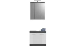 Badmöbel-Set SCHLOONSEE, 2 teilig, inklusive LED Beleuchtung, bestehend aus: Waschbeckenunterschrank, Spiegelschrank, LED Badaufsatzleuchte Schloonsee | Weiß, hochglanz