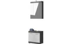 Badmöbel-Set SCHLOONSEE, 2 teilig, inklusive LED Beleuchtung, bestehend aus: Waschbeckenunterschrank, Spiegelschrank, LED Badaufsatzleuchte Schloonsee | Weiß, hochglanz