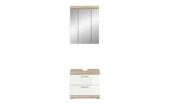 Badmöbel-Set SCHLOONSEE, 2 tlg., bestehend aus: Waschbeckenunterschrank, Spiegelschrank, in verschiedenen Farben erhältlich, Badmöbel, Kombination, Badezimmer Schloonsee | Eiche Sonoma (Nachbildung), Weiß, hochglanz