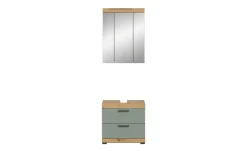 Badmöbel-Set SCHLOONSEE, 2 tlg., bestehend aus: Waschbeckenunterschrank, Spiegelschrank, in verschiedenen Farben erhältlich, Badmöbel, Kombination, Badezimmer Schloonsee | Eiche Artisan (Nachbildung), Salbeigrün