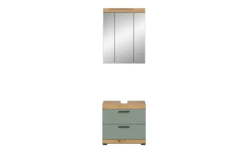 Badmöbel-Set SCHLOONSEE, 2 tlg., bestehend aus: Waschbeckenunterschrank, Spiegelschrank, in verschiedenen Farben erhältlich, Badmöbel, Kombination, Badezimmer Schloonsee | Eiche Artisan (Nachbildung), Salbeigrün