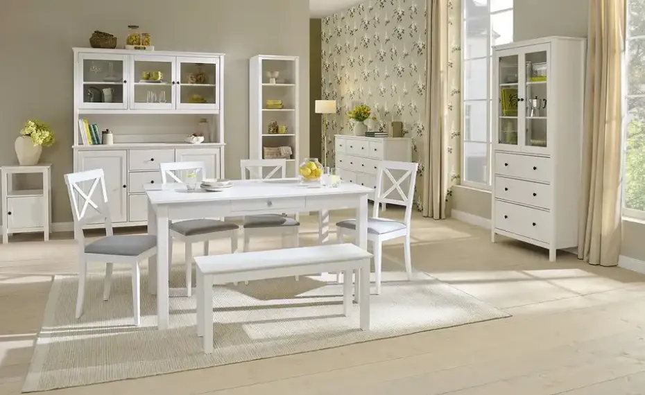 Bank aus Massivholz Fabian | Weiß, Eiche, lackiert