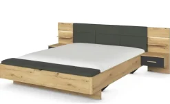 Bettanlage Moffat | Eiche Artisan (Nachbildung), Basaltgrau, Dunkelgrau, Mit Beleuchtung