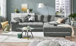bobb Ecksofa Fancy-LED | Anthrazit, Flachgewebe