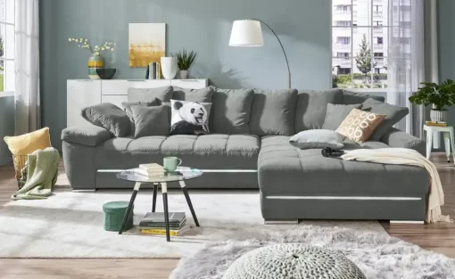 bobb Ecksofa Fancy-LED | Anthrazit, Flachgewebe
