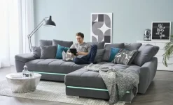 bobb Ecksofa Fancy-LED | Anthrazit, Flachgewebe