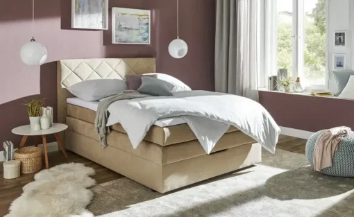 Boxspringbett mit Bettkasten und Topper, Beige Princess | 140 cm, Beige