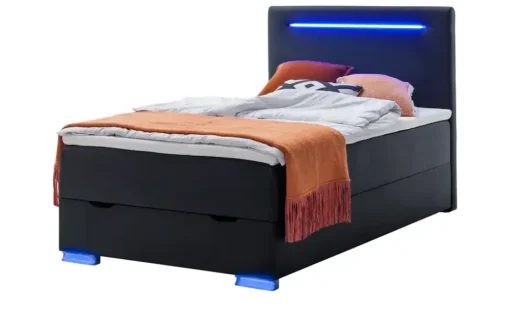 Boxspringbett mit LED-Beleuchtung Knight | Schwarz, 140 cm