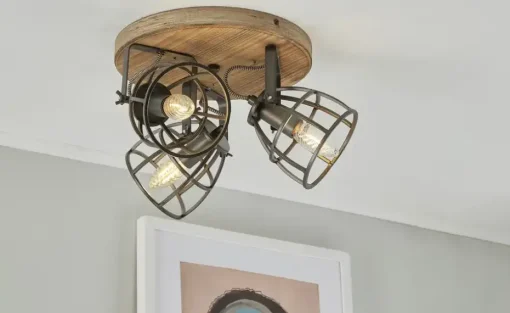 Deckenleuchte, 3-flammig, Holz/Metall | Möbel Höffner
