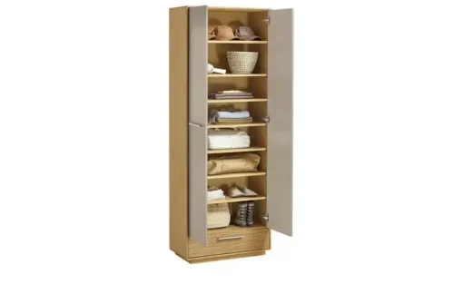 Dielenschrank Longo | Eiche bianco, Taupe, Ohne Schuhroste, mit Kleiderstange