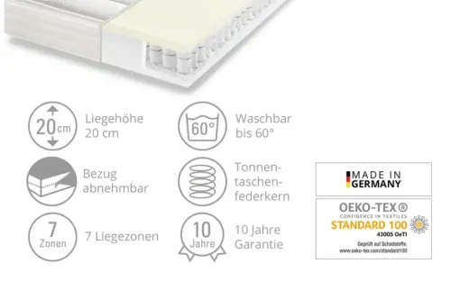 Dreamer eXpress 7-Zonen-Latex-Tonnentaschenfederkernmatratze Senso 2 | 90 cm, 200 cm