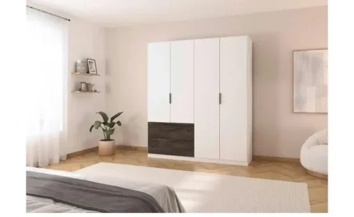 Drehtürenschrank Bolton | Weiß, Dunkelbraun, 4 Stück