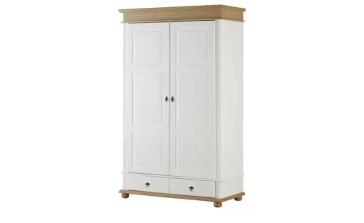 Drehtürenschrank Massivholz Fehmarn | Weiß, Eiche, 2 Stück