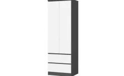 Drehtürenschrank mit 2 Schubladen Sina | Graphit, Weiß