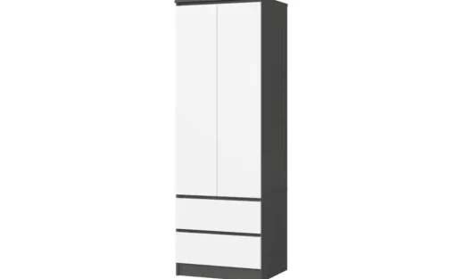 Drehtürenschrank mit 2 Schubladen Sina | Graphit, Weiß