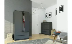 Drehtürenschrank mit 2 Schubladen Oda | Graphit