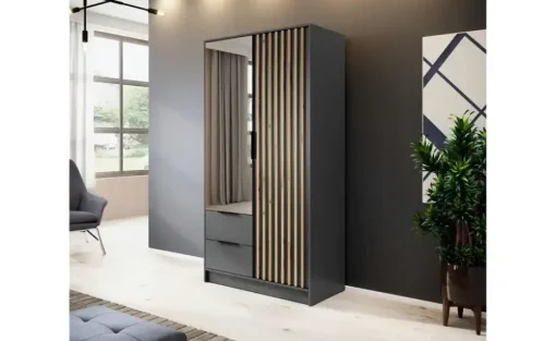 Drehtürenschrank Nelly | mit Spiegel, Graphit | Höffner