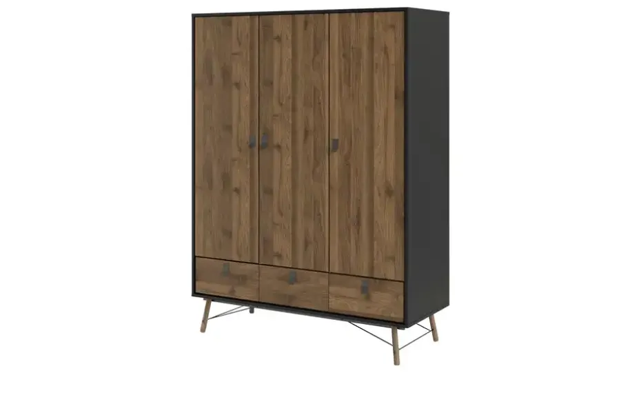 Drehtürenschrank Ripley | Walnuss (Nachbildung), Schwarz, matt