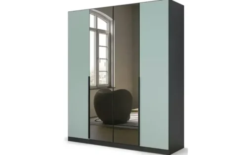 Drehtürenschrank Skyla | Grau, Salbeigrün, 181 cm