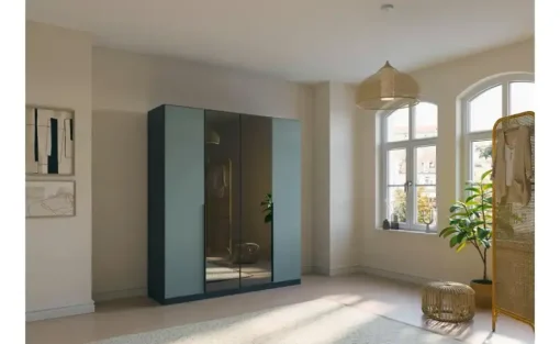 Drehtürenschrank Skyla | Grau, Salbeigrün, 181 cm
