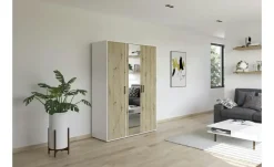 Drehtürenschrank Yarm | Absetzung: Weiß, 140 cm