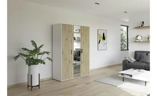 Drehtürenschrank Yarm | Absetzung: Weiß, 140 cm