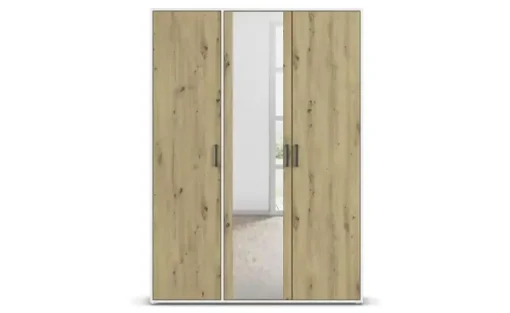 Drehtürenschrank Yarm | Absetzung: Weiß, 140 cm