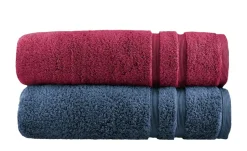 Duschtuch (70 x 140cm), 2er-Set Rubinrot-Marineblau Kuschel Wuschel