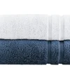 Duschtuch (70 x 140cm), 2er-Set Weiß-Marineblau Kuschel Wuschel