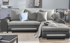 Ecksofa  mit Beleuchtung und Schlaffunktion Emma | rechts, Schwarz, Hellgrau
