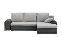 Ecksofa  mit Beleuchtung und Schlaffunktion Emma | rechts, Schwarz, Hellgrau