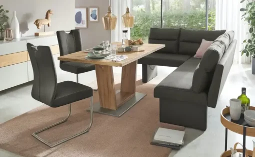 Esstisch  ausziehbar Pina | Eiche (Nachbildung), Bodenplatte Edelstahl-Optik