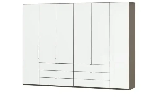 Falttüren-Panoramaschrank, 6-türig Beda | ohne Passepartoutrahmen und LED-Beleuchtung, Taupe