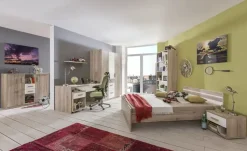Futonbett Caja | Eiche San Remo (Nachbildung), Cremeweiß, 90 cm