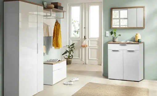 Garderobenbank Siena | Weiß, Hochglanz, Eiche (Nachbildung)