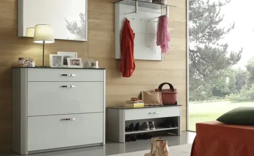 Garderobenpaneel Juno | Weiß, Hochglanz, Aluminiumgrau