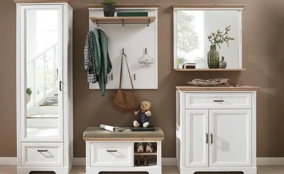 Garderobenschrank Varese | Pinie (Nachbildung), Weiß, Asteiche (Nachbildung)