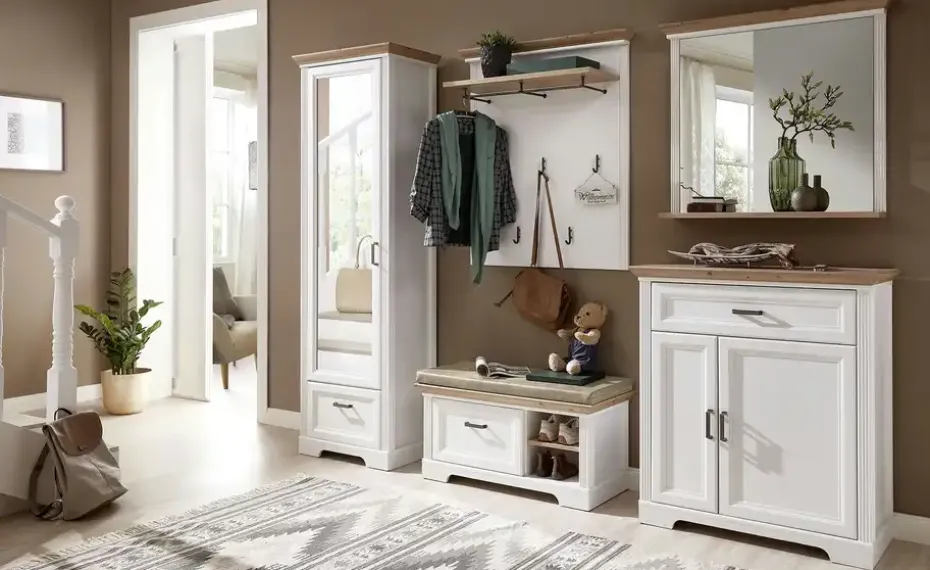 Garderobenschrank Varese | Pinie (Nachbildung), Weiß, Asteiche (Nachbildung)