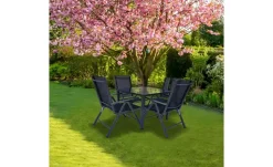 Gartenmöbel 5er-Set | Schwarzglas, Schwarz, Anthrazit