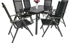 Gartenmöbel 7er-Set | Schwarzglas, Schwarz, Anthrazit