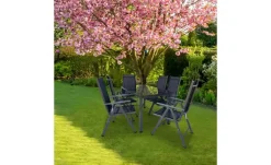 Gartenmöbel 7er-Set | Schwarzglas, Schwarz, Anthrazit