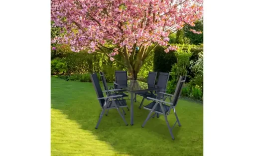 Gartenmöbel 7er-Set | Schwarzglas, Schwarz, Anthrazit