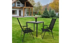 Gartenmöbel 3er-Set | Schwarzglas, Anthrazit, Schwarz