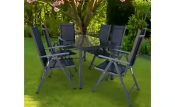 Gartenmöbel 7er-Set | Schwarzglas, Schwarz, Anthrazit