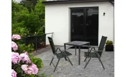 Gartenmöbel 3er-Set | Schwarzglas, Schwarz, Anthrazit