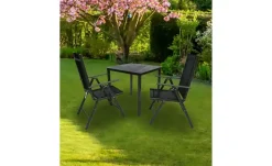 Gartenmöbel 3er-Set | Schwarzglas, Schwarz, Anthrazit